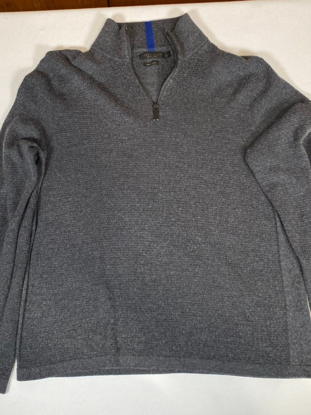 Perry Ellis Motion 1/4 Zip Pullover L Wool Blend Gray Sweater
